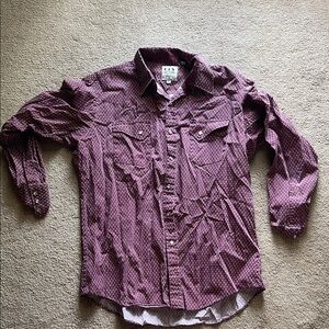 Ely Cattleman Maroon Geometric Button Pearl Snap Shirt